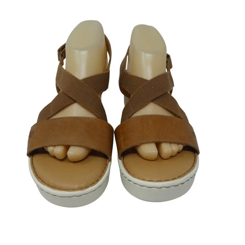 Born Paley Wedge Sandals Women‎ 10 Brown Leather Elastic Straps Comfort